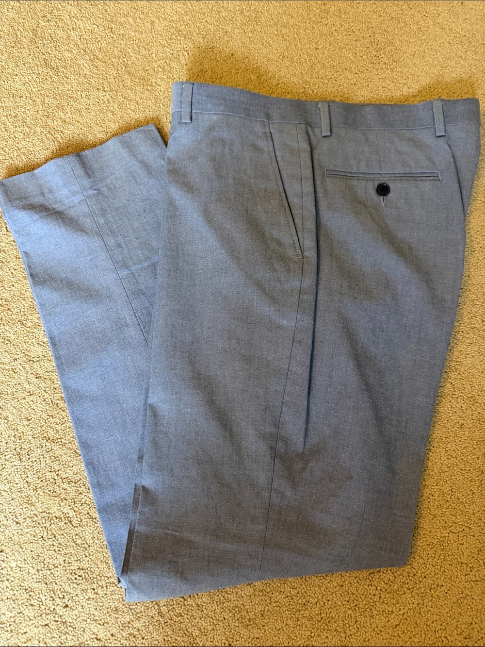 Light Blue Men's Two-Button Chambray Suit Jacket with Pants. - Picture 6 of 7